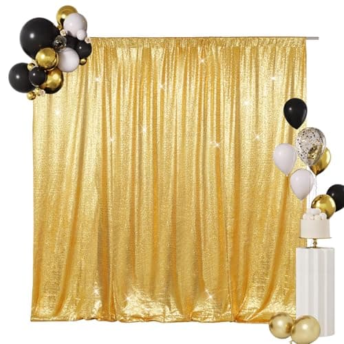 SquarePie 6x6ft Gold Sequin Backdrop for Photography, Satin-Backed Real Sequin Curtain, Enhanced Coverage Shimmering Background with 4" Rod Pocket for Wedding, Birthday, Party Decor, 1 Panel - Image 1