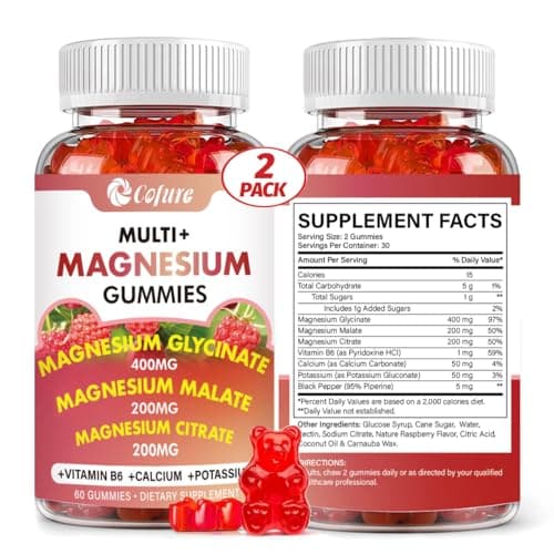 Cofure Triple Magnesium Complex 900 mg, Magnesium Glycinate, Citrate, Malate with Potassium, Calcium, Vitamin B6 for Calm & Sleep - Vegan, Non-GMO, Gluten Free - 120 Raspberry Gummies for Adults - Image 1