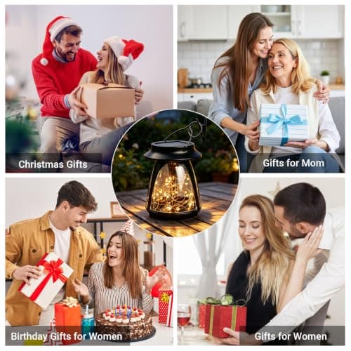 2 Pack Solar Lantern Outdoor Waterproof Hanging Lights with Clip, Flickering Warm Garden Decor, Gifts for Women Mom Solar Lights Outside, Solar Powered Lantern for Patio Yard Porch Pathway Lawn - Thumbnail 2