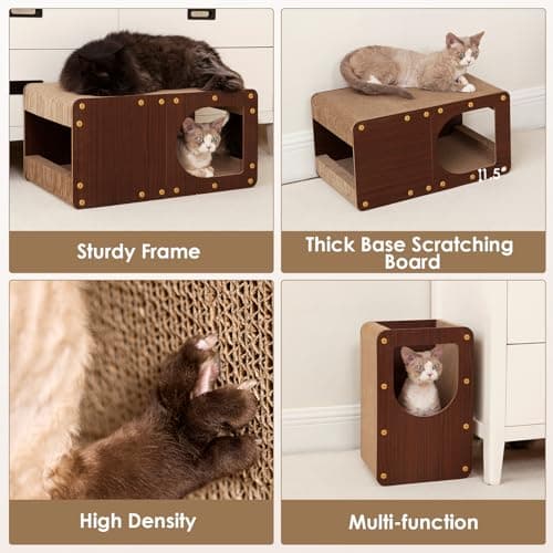 EHEYCIGA Cardboard Cat Scratcher House, 17-Inch Corrugated Cat Scratcher for Indoor Cats, Kitten Scratching Board Pad, Dark Brown - Thumbnail 5