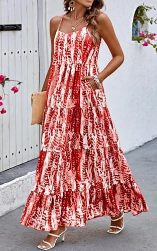 PRETTYGARDEN Sleeveless Floral Print Sun Dresses Women Summer Casual Dresses for Women 2026 Wedding Guest Tiered Maxi Dress (Burgundy, XX-Large) - Thumbnail 2