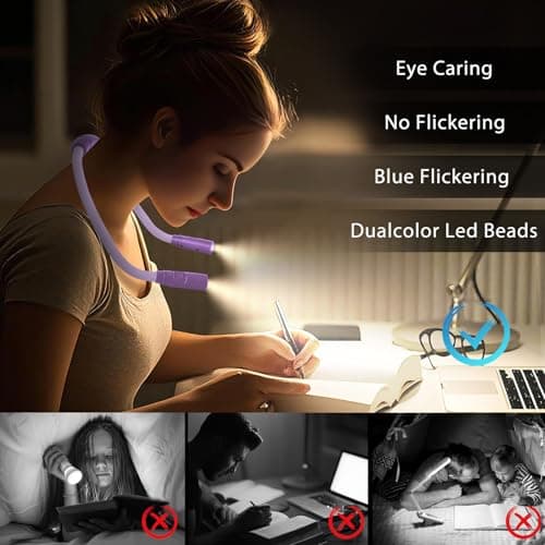 LUXJET Adjustable Bendable Neck Reading Light with 3 Lighting Modes, Purple - Thumbnail 4