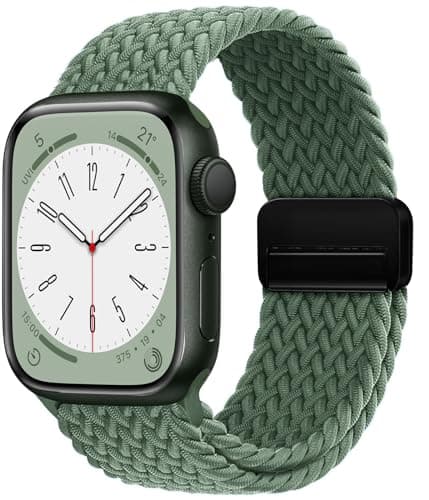 OMECKY Magnetic Braided Loop Band Compatible with Apple Watch Series 11 10 42mm 9 8 7 6 5 4 40mm 41mm for Women Men, Stretchy Nylon Elastic Sport Strap for iWatch SE 1/2/3, Olive Green - Image 1