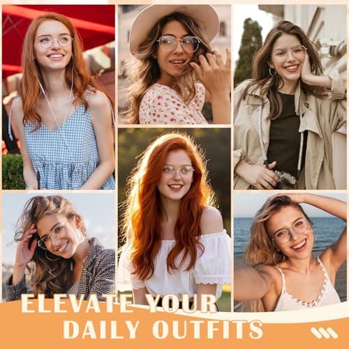 LINVO Classic Fake Glasses Women, Cat Eye Metal Clear Lens Eyeglasses with 100% UV400 Protection - Thumbnail 2