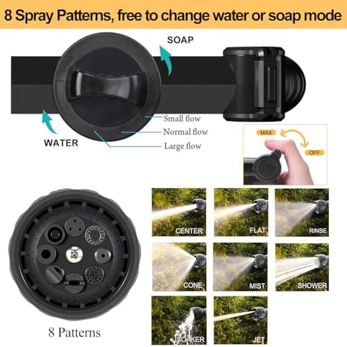 EVILTO Garden Hose Nozzle, High Pressure Hose Spray Nozzle 8 Way Spray Pattern One-Touch Sprayer for Watering Plants, Lawn, Patio, Car Wash, Cleaning，Showering Pet - Thumbnail 5