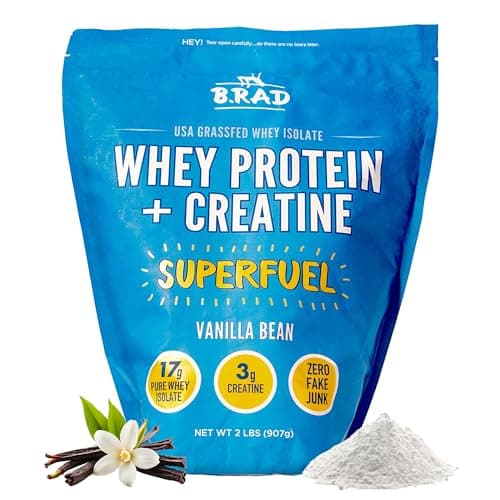 B.rad Superfuel - Grass Fed Whey Protein Isolate Boosted with Creatine | Farm-Fresh, Easy-to-Digest, Clean Ingredients | 2 Pounds | 100% USA Sourced | Vanilla Bean