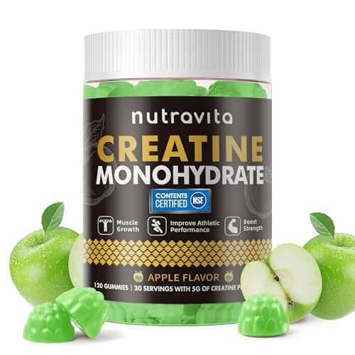 Nutravita NSF Certified Creatine Gummy - Creatine Monohydrate Gummies for Men & Women-5g of Creatine Monohydrate per Serving - Sugar Free,Vegan, Apple Flavor, 120 Count - Image 1