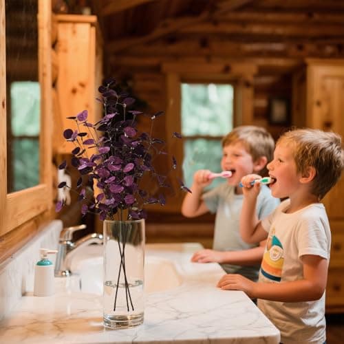 siqifloral 4PCS 24" Purple Artificial Eucalyptus Stems – Metallic Faux Eucalyptus Leaves for Halloween Decor, Fall Vase Arrangement & Christmas Home Decoration - Thumbnail 4