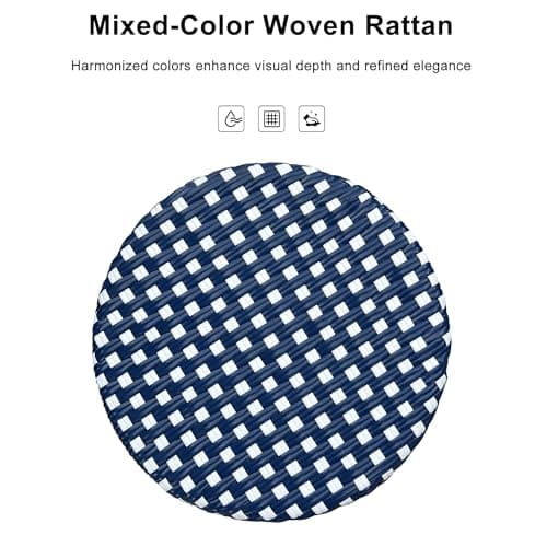 PURPLE LEAF Patio Round Counter Height Stool Set of 2 Outdoor Backless Barstools Aluminum Frame in Bamboo Finish with Navy Blue&White Woven Rattan for Indoor Kitchen Dining Bistros Cafe Restaurant - Thumbnail 4