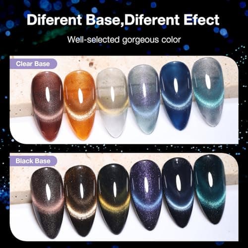 Cat Eye Gel Nail Polish Set, 6 Colors 12ML - 9D Glassy Holographic Glitter, Magnetic Nail Art Kit with Magnet, Soak Off UV LED Gel for DIY Home Salon Manicure Gift for Women - Thumbnail 3