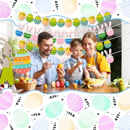 Oeyliz Easter Banner Easter Decorations Garland 4PCS Colorful Felt Rabbit Bunny Egg DIY Decorations Hanging Banner Wall Decorations Home Indoor Outdoor Party Hanging Decor Supplies - Thumbnail 2