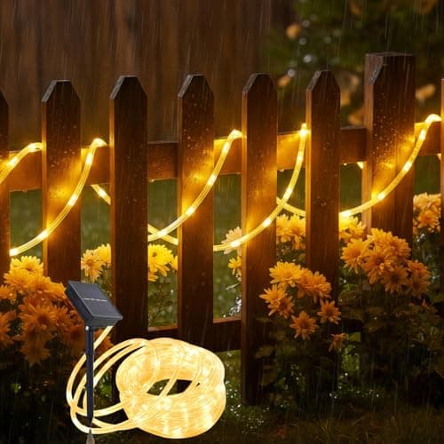 Solar Rope Lights, 33FT 100LED String Lights Outdoor, 8 Lighting Modes Solar Powered Rope Lights for Christmas Easter Party Holiday Tree Decoration, Warm White