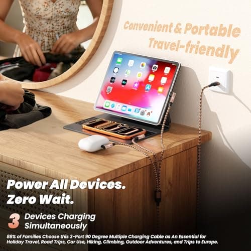 90 Degree USB Multi Charging Cable, 3 in 1 USB Cable for iPhone 17 Charger/ IP/Micro Port, Cruise Travel Essentials Right Angle Sideways Multi Charger Portable Designed for Phone Accessories 5FT 2Pack - Thumbnail 4