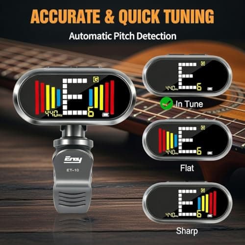 EX USB-C Rechargeable Guitar Tuner Clip On, Full Color LCD Display Chromatic Tuner for Acoustic/Electric Guitar, Bass, Ukulele & Violin, Professional Fast & Precise Pitch Detection - Thumbnail 6