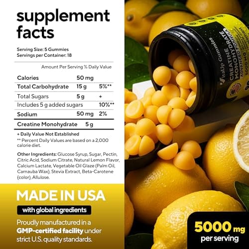 VitaUp Creatine Monohydrate Gummies for Men & Women - USA Made Monohydrate Creatine for Men 5000mg Per Serving - Supports Energy Levels, Training Endurance & Muscle Performance - 90 Gummies - Thumbnail 5