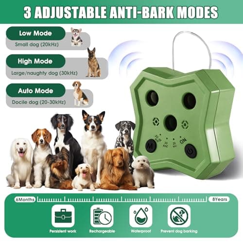 Anti Barking Device for Dogs: Ultrasonic Dog Bark Deterrent Devices with 3 Training Modes 50 FT | Dog Barking Silencer Bark Box for Indoor Outdoor | Stop Barking Control Device for Dogs (Green) - Thumbnail 2