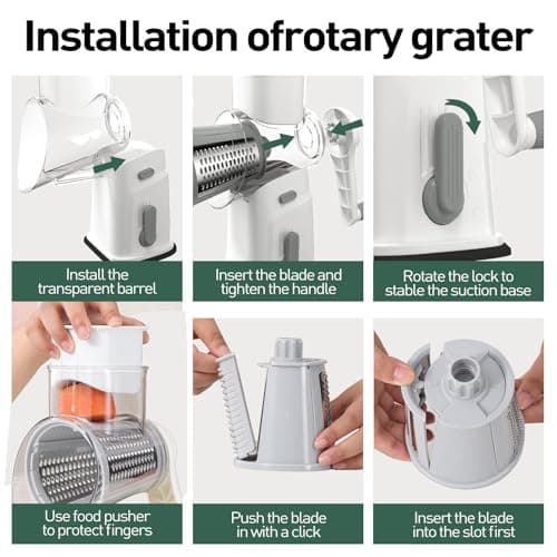 APSARAS USA Rotary Cheese Grater, 5 in 1 Rotary Grater, Cheese Grater Hand Crank, Replaceable Stainless Blades Cheese Shredder, Cheese Slicer, Easy to Clean Kitchen Gadgets with Storage Box - Thumbnail 5