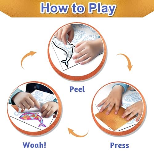 FLUXOJOY Foil Art Craft Kits for Kids, Mess -Free Fun Activity Set for Child, DIY Printing Craft Kits, Valentine’s Day Gifts for Ages 4 5 6 7 8 9 10 11 12 Years and Up, Art Travel Toys for Boys Girls - Thumbnail 5