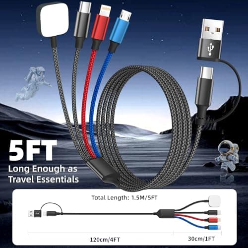 Cruise Essentials 4 in 2 Charging Cable for iWatch Charger/iPhone 17/Lightning/Micro, Travel Multi Charging Cable Cord Compatible for iWatch Ultra/SE/10-1, iPhone16-6, Android, Car Accessories - Thumbnail 6