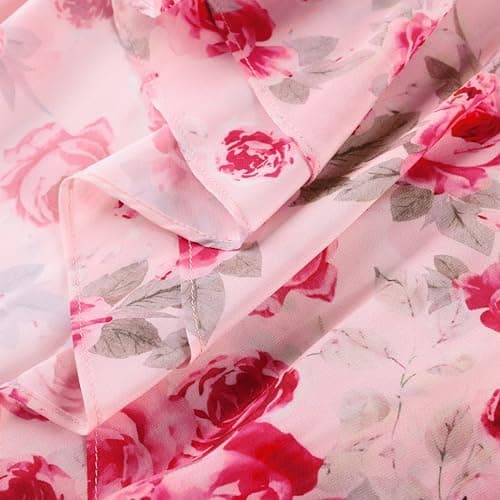 GRACE KARIN Womens Summer One Shoulder Sleeveless Dresses Floral Flowy Ruffle High Low Wedding Guest Maxi Sundresses Pink red 6 - Thumbnail 5