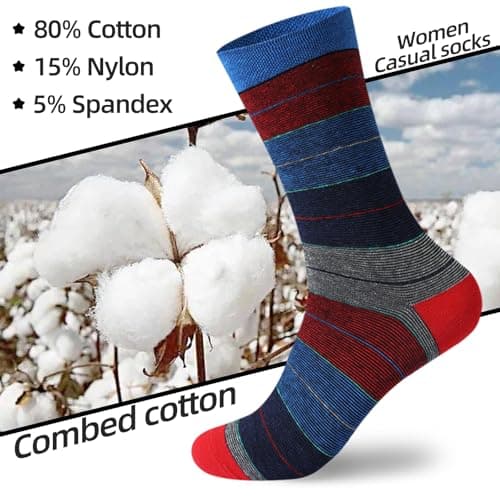 NKMOOS Thin Bule Red Striped Socks Women Cotton,Vintage Bule Grey Women's Crew Socks Size 7-9,Fashion Soft Cozy Casual Everyday Breathable Business Work Gifts for Women Sock for Trouser 3 Pairs - Thumbnail 4