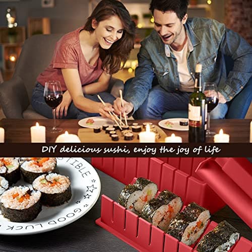HI NINGER Sushi Making Kit Deluxe Edition Complete Sushi Maker Kit 12PCS Home Sushi Mold Press with Sushi Rice Roll Mold Shapes,Fork , Sushi Knife,Sushi Rolling Mat,Chopsticks - Thumbnail 4