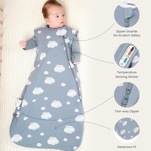Kaiya Unisex Baby Sleeping Bag, 1.0 TOG, Organic Cotton Sleeveless Onesie Sleeping Bag, Wearable Baby Blanket. - Thumbnail 5