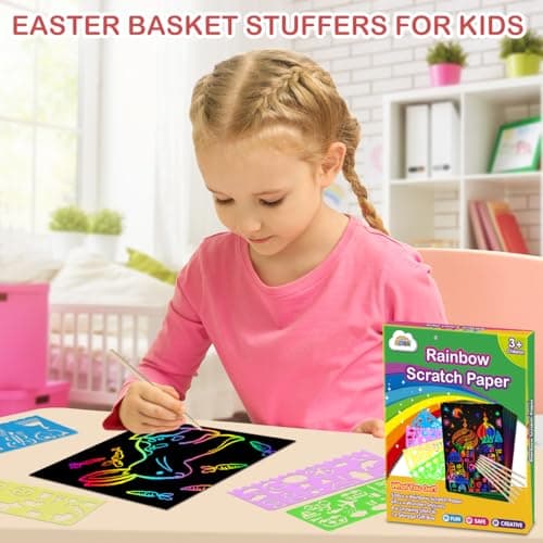 ZMLM Scratch Paper Art Set: 100Pcs Magic Art Craft Kid Easter Gifts Scratch Paper Supplies Toddler Preschool Learning Toys for Age 3 4 5 6 7 8 Girls Boys Birthday Activities Party Favors - Thumbnail 2