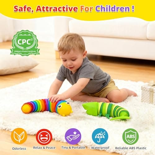 TIANTAIYUE Fidget Slug Toys, Sensory Slug Fidget Toy for Kids and Adults, 2Pcs Rainbow Worm Stress Relief Toy, Child-Friendly, Anti-Anxiety Autism Sensory Toy, Essential Travel Toys for Toddlers - Thumbnail 3