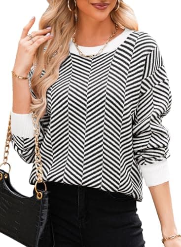 Dokotoo Womens Oversized Sweaters Crew Neck Striped Color Block Casual Loose Knitted Tops Cute Chunky Knit Sweaters Fall Fashion Clothes for Women 2026 Black X-Large - Image 1