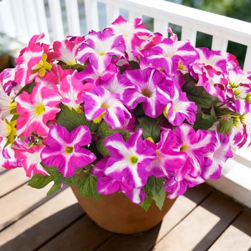 FULLMUSIC Spring Artificial Flowers for Outdoors, UV Resistant Fake Morning Glory, Look Real Faux Silk Plants for Front Door Garden Porch Planter - Image 1
