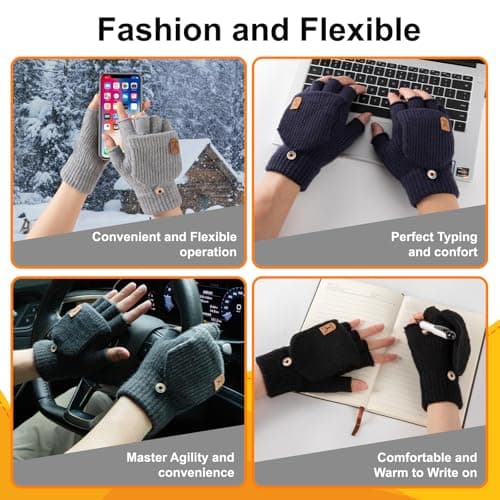 Bodvera Winter Knitted Fingerless Gloves for Women Warm Half Finger Gloves Convertible Mittens Flap - Thumbnail 5