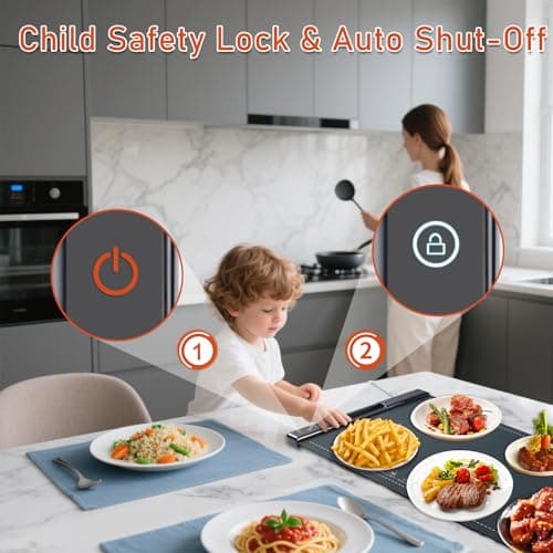 Food Warming Mats for Countertop, 23.62"*14.96" Warming Mat for Food, Silicone Heating Mat for Food, 7 Temperature & 4 Timers, Child Lock, Easy to Clean & Store, Food Warmer for Gatherings, Home, Blue - Thumbnail 5
