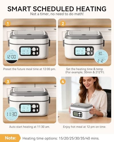 Yofidra Heated Lunch Box, Cordless 24000mAh 100W Electric Lunch Box with Smart Timer, 6.3-Cup Super Large Lunchbox for Men & Women, Portable Food Warmer with Insulated Bag for Outdoor/Office, White - Thumbnail 5