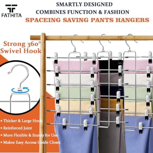 3 Pack Pants-Hangers-Space-Saving,6 Tier Skirt-Hangers with Clips for Closet-Organizers-and-Storage,Foldable Dorm-Room-Essentials-for-College-Students-Girls,Closet Organizer System Jean Yoga Hanger - Thumbnail 3
