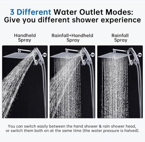 G-Promise All Metal 10 Inches Rainfall Shower Head with Handheld Spray Combo, 3 Settings Diverter, Adjustable Extension Arm with Lock Joints, 71 Inches Stainless Steel Hose (Chrome) - Thumbnail 2