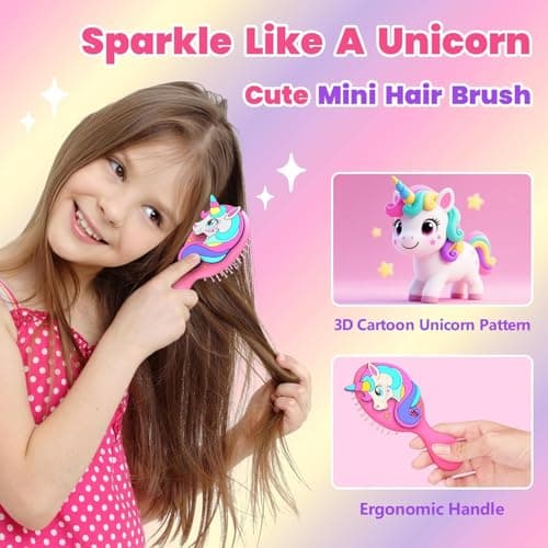 Sparkle Unicorn Toddler Hair Brush for Toddler Girls & Kids Ages 2-4+, Purple Mini Unicorn Hairbrush, Gentle Detangling brush, Wet & Dry Hair, Ball-Tip Bristles for Sensitive Scalp, Travel Hairbrush - Thumbnail 2