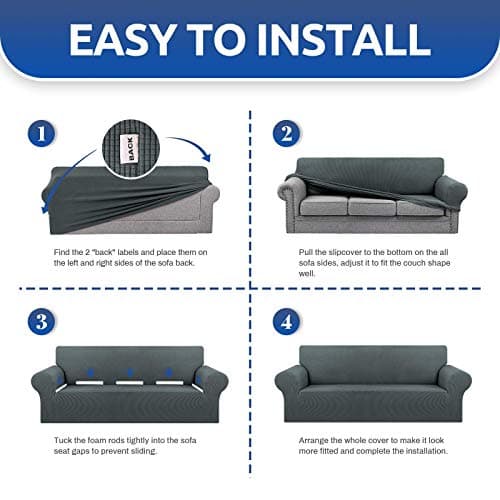 KEKUOU Stretch Loveseat Sofa Cover Slipcover,Couch Covers for 2 Cushion Couch Sofa (55"-78") Furniture Protector Sofa with Elastic Bottom for Kids,Dog. Jacquard Small Checked (Medium,Grey) - Thumbnail 6