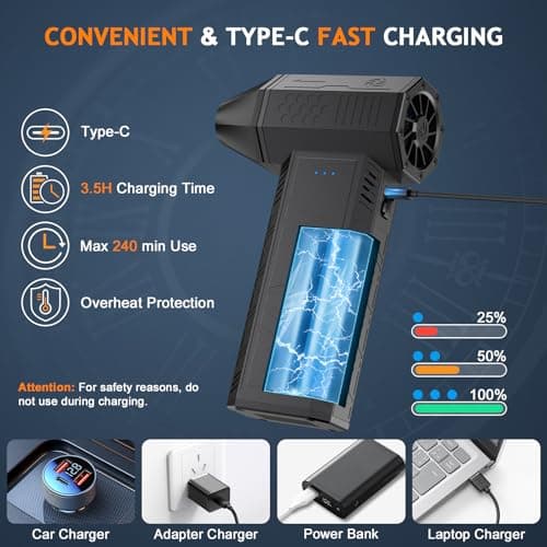 Compressed Air Duster - 180000RPM Powerful Electric Air Duster, 3 Gear Adjustable Cordless Air Blower, Rechargeable Dust Cleaner for Keyboard, Computer, Home, Outdoor, Car - Thumbnail 6