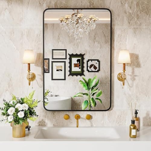 NBGV 22" x 30" Bathroom Mirror Black Bathroom Mirrors for Over Sink Modern Bathroom Vanity Mirror for Bedroom Entryway or Living, Metal Framed HD Tempered Glass Room Horizontal or Vertical - Image 1