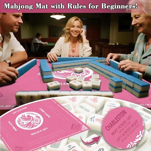 Maxsolve Mahjong Mat, 31.5" x 31.5" Neoprene Mahjong Table Mat with Rules, Anti Slip & Noise Reduction Gaming Mat for Poker, Card, Dominoes, Board & Tile Games, Mahjong Gift with Carrying Bag - Pink - Thumbnail 3