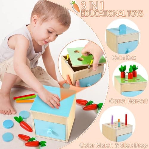 WOODMAM Wooden Montessori Toys for 1+ Year Old, 9 in 1 Learning Educational Toys for Toddler with Educational Box, Xylophone, Pound Bench, Shape Puzzle and More, Baby Toy Gift for 13-18 Months - Thumbnail 4