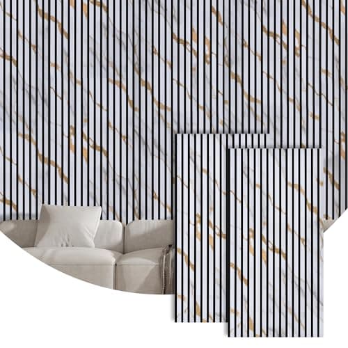 2 Packs Acoustic Panel, 47.2"x23.6" Wood Slat Sound Proof Wall Panels, Sound Absorbing Dampening Panel for Office,Home Theater,Studio, Faux Marble
