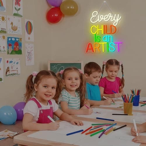 Classroom Lights Sign Every Child is an Artist Neon Sign Dimmable LED Lights Up Library Reading Neon Signs for Wall Decor in Art Classroom Reading Corner LED Books Decor Gifts for Teachers - Thumbnail 2