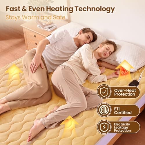 Bearhug King Heated Mattress Pad, Dual Control Bed Warmer with 10 Heat Level, Auto Shut Off Timer, Zipper Electric Mattress Pad with Deep Pocket Up to 18", ETL Certified, Machine Wash 78" x 80", Brown - Thumbnail 3