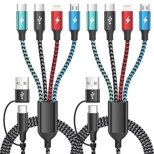 Travel 4 in 2 Multi Charging Cable, USB A/C Charging cords with Dual Type-C/Lightning/Micro USB, Universal iPhone Charger Cord for iPhone Series/Androids/Tablets, Multi Charger Cable (2Pack, 5FT) - Image 1