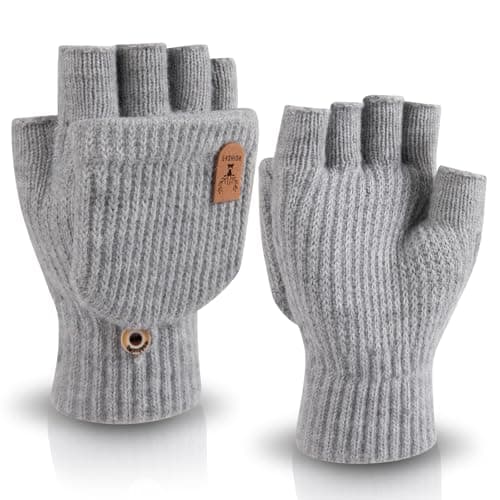 Bodvera Winter Knitted Fingerless Gloves for Women Warm Half Finger Gloves Convertible Mittens Flap - Image 1