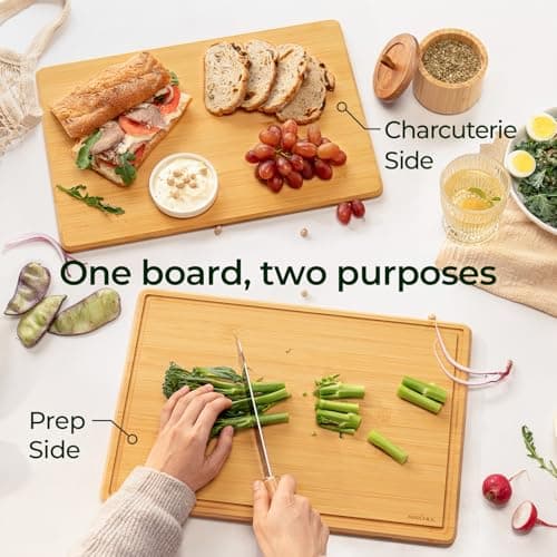 Keechee 2Pcs Cutting Board with Non-slip Mat, Bamboo Cutting Boards for Kitchen Meal Prep & Serving - Wood Serving Board Sets with Deep Juice Groove Ideal Kitchen Gifts - Thumbnail 6