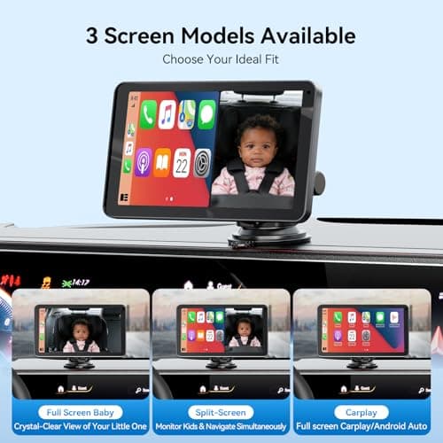 Baby Car Camera with 7" IPS Touchscreen, CarPlay & Android Auto Compatible, 1080P AHD Baby Car Monitor, IR Night Vision,360° Rotation Live Rear-Seat View, Alternative to Rear-Facing Baby Mirrors - Thumbnail 4