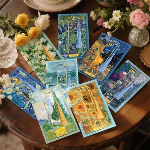 HOMTEK 6 Pieces Metal Bookmarks with Tassel, Golden Hollow Bookmark Oil Painting Van Gogh Monet Theme Book Mark Bookmarks for Book Lovers Writers Readers Children Teens Men Women Adults - Thumbnail 5